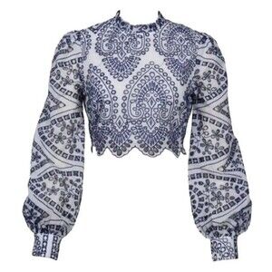 MinkPink Revolve Women’s Top Emilee Anglaise Blouse Long Sleeve Eyelet Medium